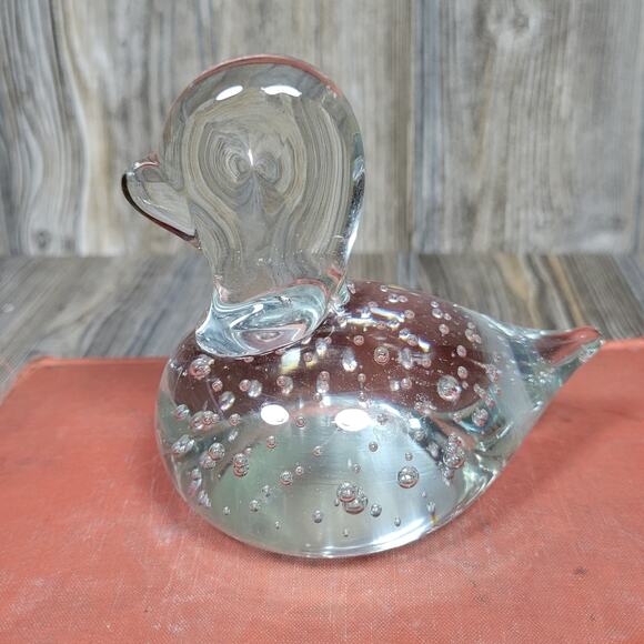 Vintage Art Glass Duck Figurine, Bullicante Clear Paperweight - Picture 3 of 5
